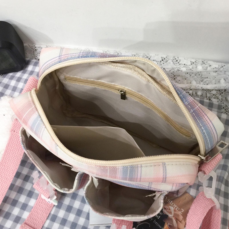 Túi Xách Nylon Đeo Chéo Họa Tiết Kẻ Sọc Màu Tương Phản Phong Cách Nhật Bản Thời Trang Cho Nữ