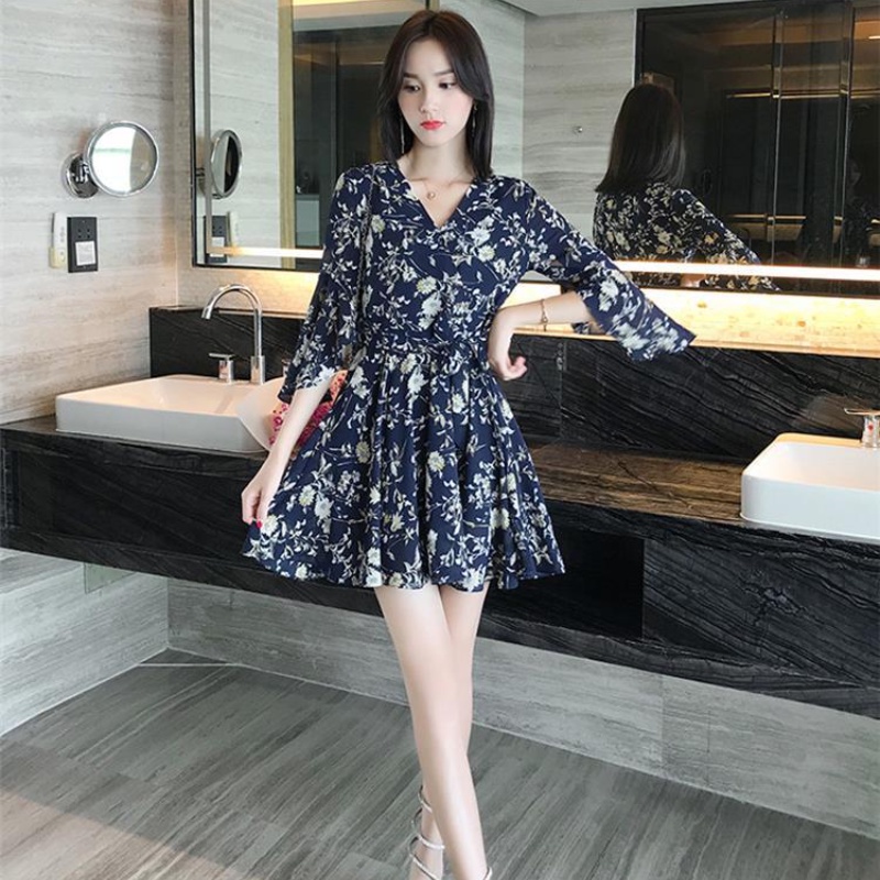 Đầm dáng rộng in hoa kiểu Hàn Quốc thời trang mùa hè cho nữ