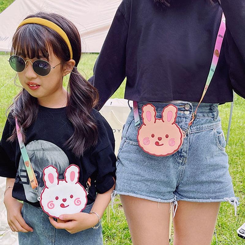 Túi đeo chéo bằng silicon mềm hình thỏ/gấu hoạt hình dễ thương đáng yêu cho bé