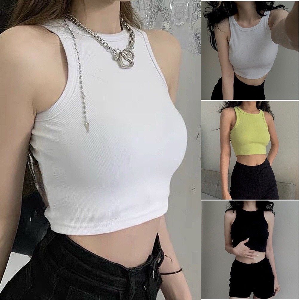 Áo Croptop Ba Lỗ Nữ ngược Trơn Ôm Body Chất Tốt, Áo CRT Kiểu nữ ôm thun gân mềm mát