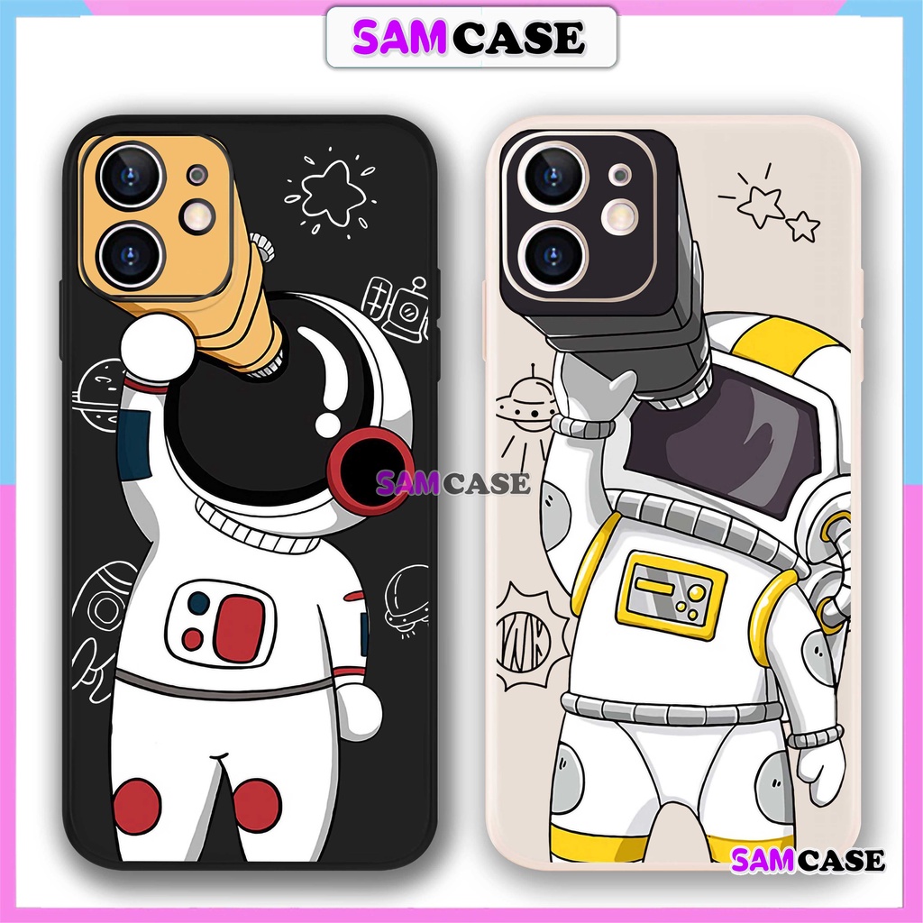 Ốp lưng iPhone Phi hành gia Cute cạnh viền vuông silicon mềm dẻo cho iphone 6/6s/7/8/X/XS/XR/11/12/13/14 Pro Plus Max