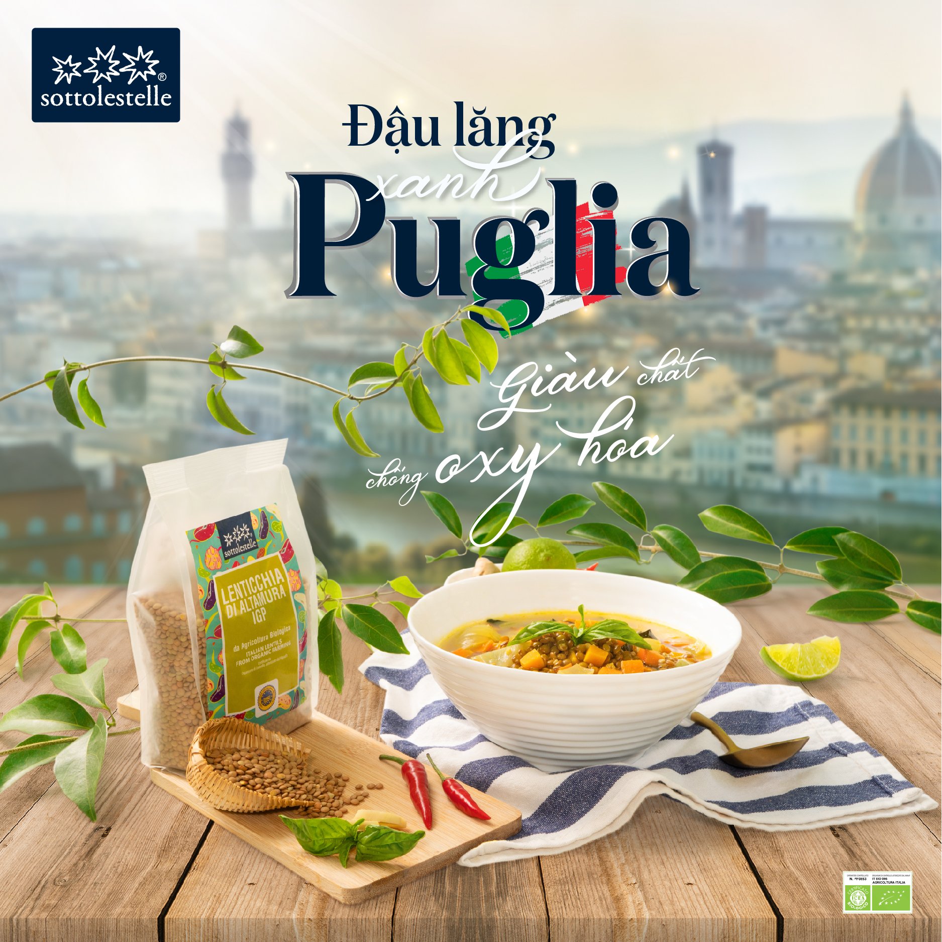 Đậu Lăng Xanh Hữu Cơ Sottolestelle 400g Organic Green Lentils Alltamura IGP