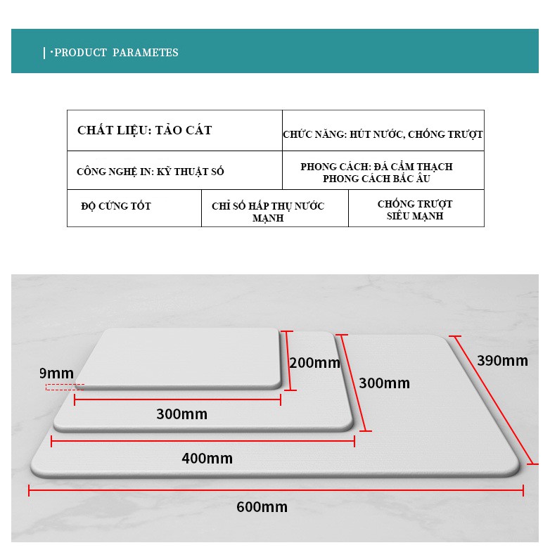 Thảm đá nhà tắm siêu thấm 60x40x0.9 cm - cao cấp, sang trọng (đủ mẫu lựa chọn)