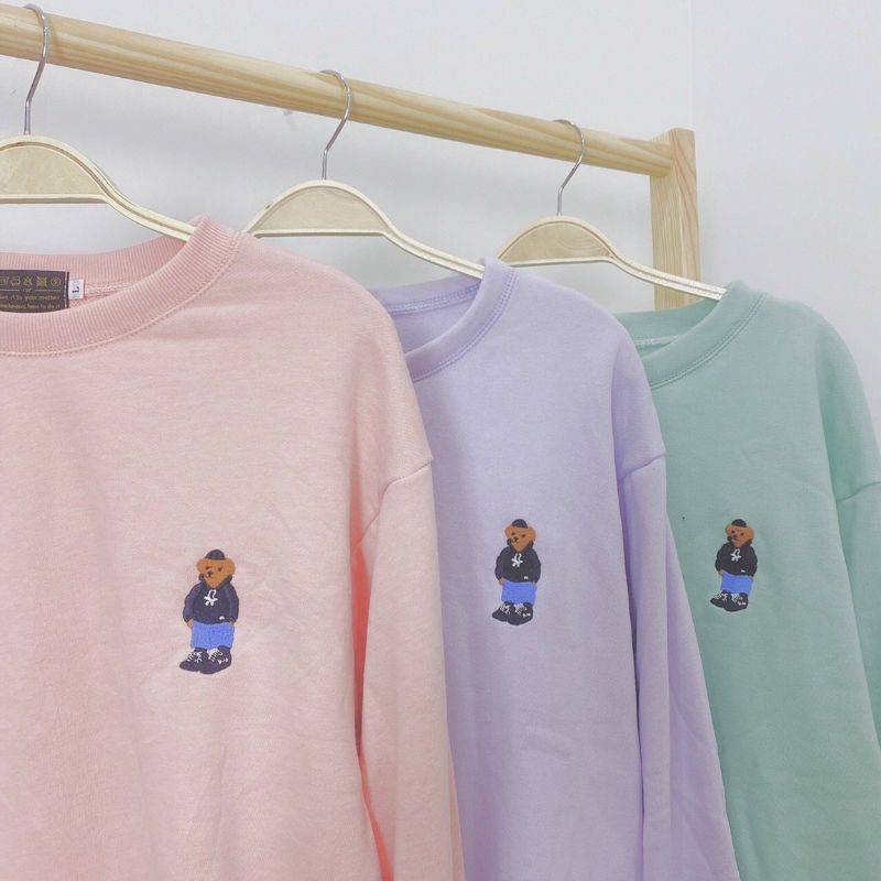 Áo Sweater Màu thêu GẤU form rộng unisex (Ảnh thật)