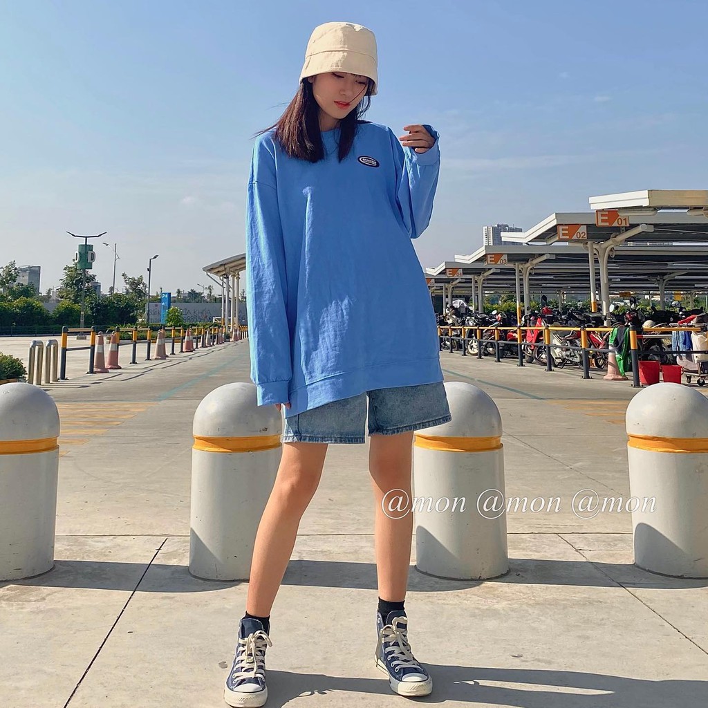 2012014 Áo nỉ tăm oversize - áo pull nỉ tăm ulzzang phù hợp thu đông