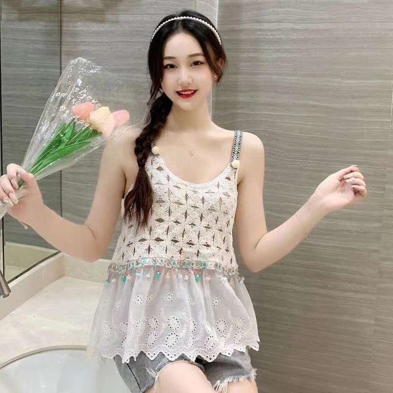Áo Hai Dây Không Tay Thêu Họa Tiết Ngọt Ngào Thời Trang Mùa Hè Cho Nữ