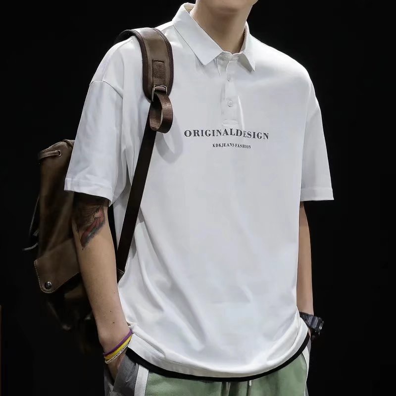 Áo polo Tay Ngắn Dáng Rộng Cổ Bẻ Thêu Họa Tiết Thời Trang Cho Nam Size M-2XL