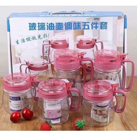 Combo 5 hũ thủy tinh đựng GIA VỊ và DẦU ĂN