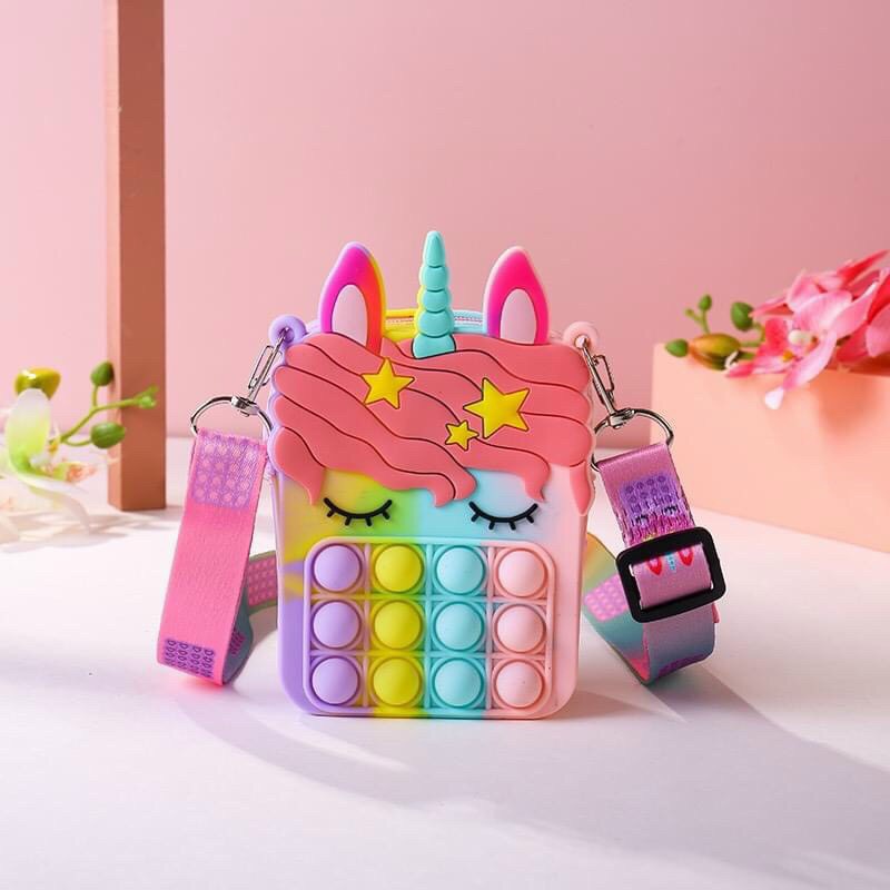 Túi Pop It Ngựa Pony Dễ Thương Túi Silicon Đeo Chéo Hình Unicorn Kỳ Lân Đồ Chơi Nhấn Bong Bóng Xả Stress Giảm Căng Thẳng