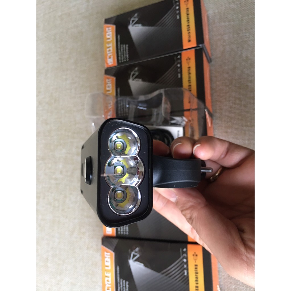 Đèn xe đạp cao cấp nhất-đèn led siêu sáng 3 pha led vỏ nhôm nguyên khối pin trâu chống nước chống bụi bx3