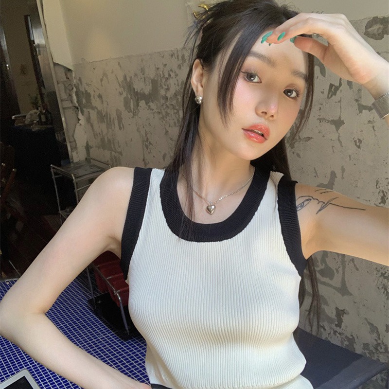 Áo Tank Top Cổ Tròn Màu Tương Phản Thời Trang Mùa Hè Cho Nữ
