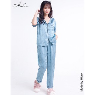HIDRO Bộ pijama lụa satin tay cộc quần dài
