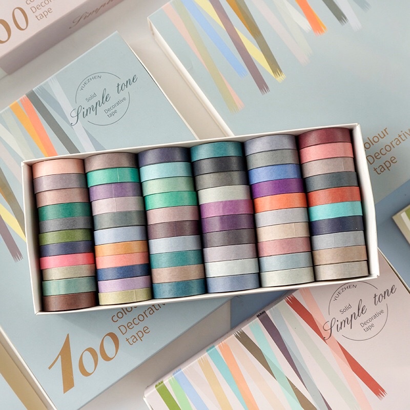 Set 60 Cuộn Băng Keo Trang Trí Washi Tape Màu Trơn