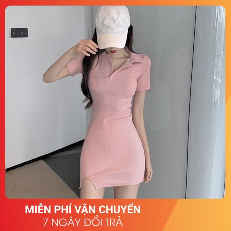 Váy Polo Xẻ Tà 24APRIL Nữ [FREESHIP] 🌸 Đầm thun có cổ dáng suông ôm cộc tay màu pastel đẹp cá tính Ulzzang 🌸 | BigBuy360 - bigbuy360.vn