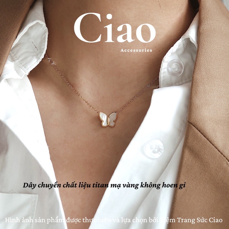 [HOẢ TỐC 1H] Dây chuyền/ Vòng cổ titan không gỉ thiết kế hình bướm xà cừ tinh tế Isabella Ciao