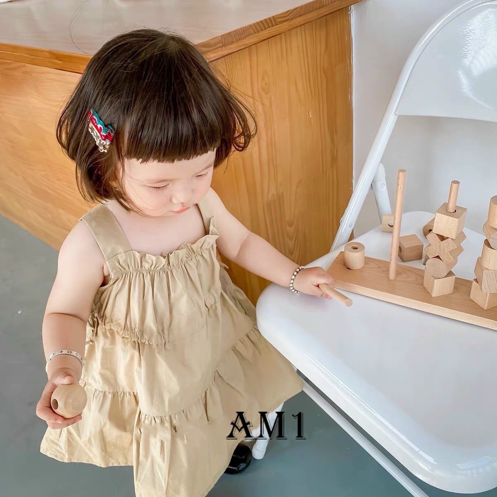 Váy bé gái 8 đến 20 kg hai dây buộc vai AM917 - đầm bé gái vải thô siêu mát AM958