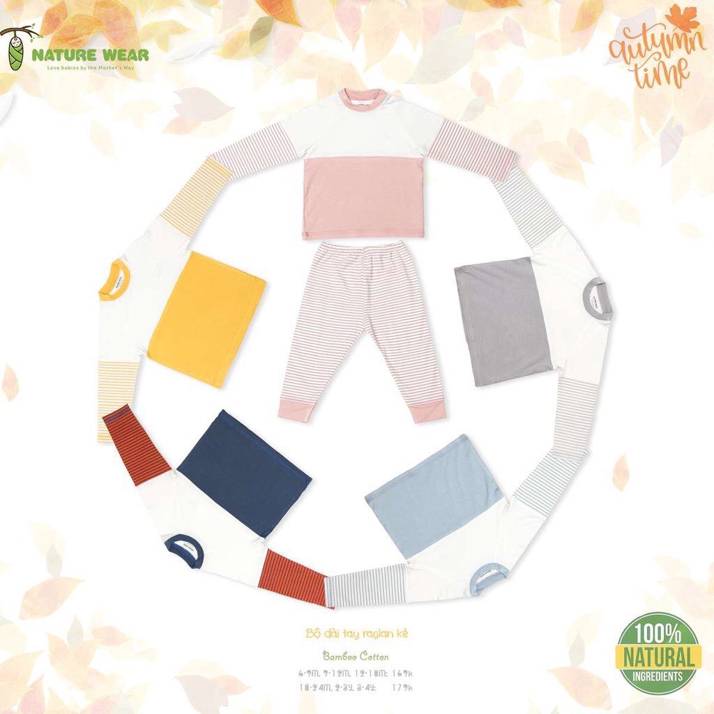 Bộ quần áo dài tay Raglan kẻ Nature Wear