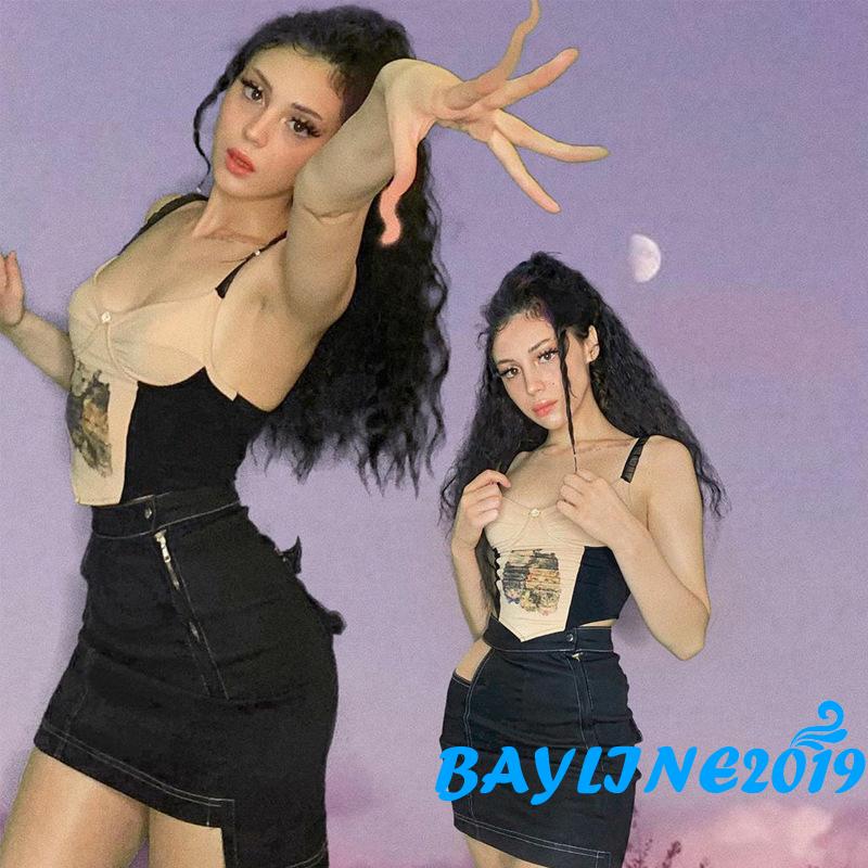 Áo Lửng Hai Dây Phối Lưới Xuyên Thấu Quyến Rũ Dành Cho Nữ