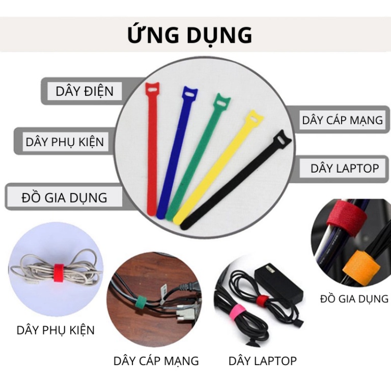 10 Dây Băng Gai Velcro Cuốn Gọn Dây Điện, Dây Cáp Điện Thoại, Macbook, iPad, Laptop