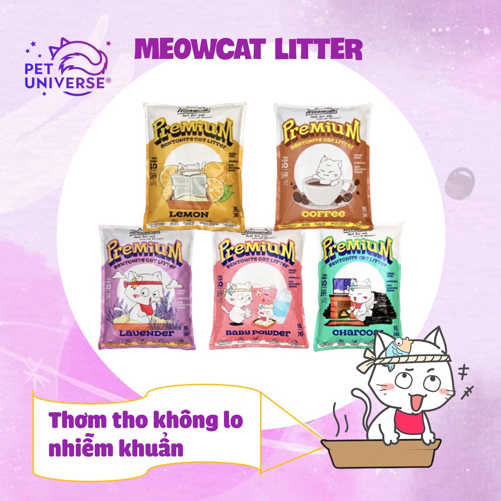  Cát cho mèo Meowcat bentonite 5 lít 10L mùi thơm, vệ sinh cho thú cưng Con Mèo Xiêm