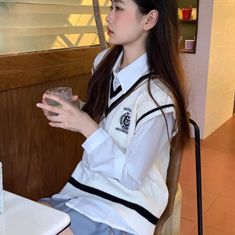 Áo len Pure Cube cổ chữ V không tay phong cách Hàn Quốc thời trang cao cấp