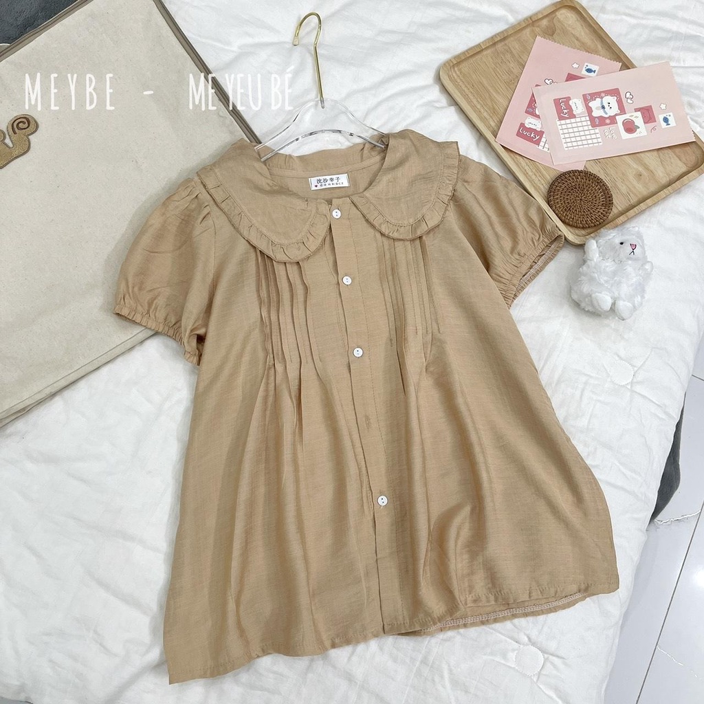 Áo bầu công sở đũi babydoll MEYBE thiết kế cổ bẻ Freesize 65kg AB-3