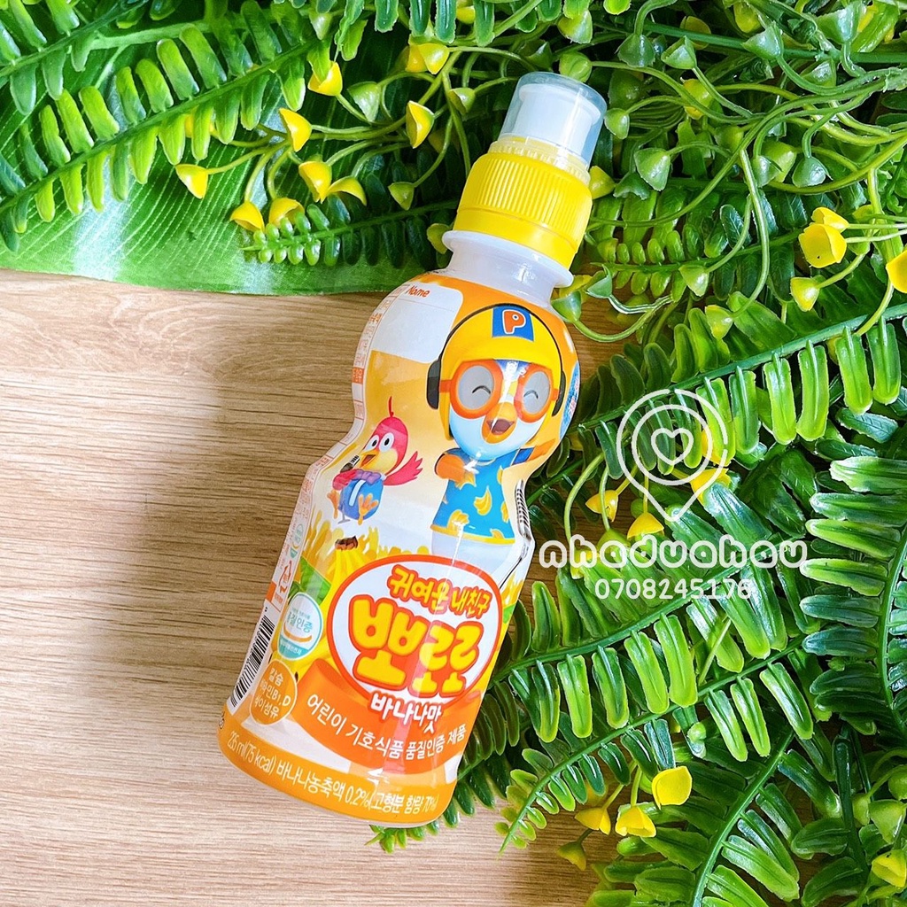Một chai nước uống giải khát vị trái cây cho bé Việt quất/dâu/táo/chuối/yogurt Paldo Pororo Hàn Quốc chai 235ml