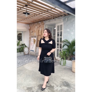 Váy Bigsize MiDi cổ xoắn 3 màu ( đen , nâu kem , trắng ) ( 58-95kg)