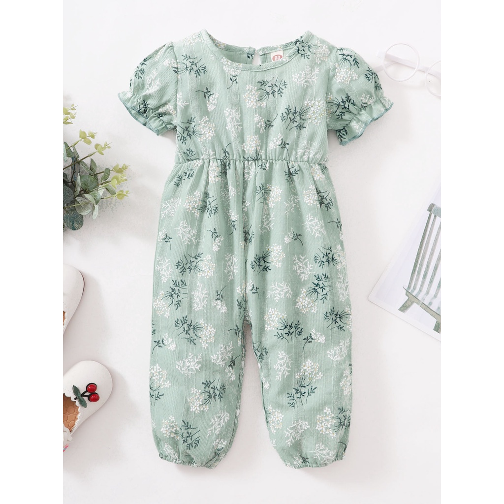 Áo liền quần MIKRDOO ngắn tay in hoa dễ thương cho bé gái sơ sinh