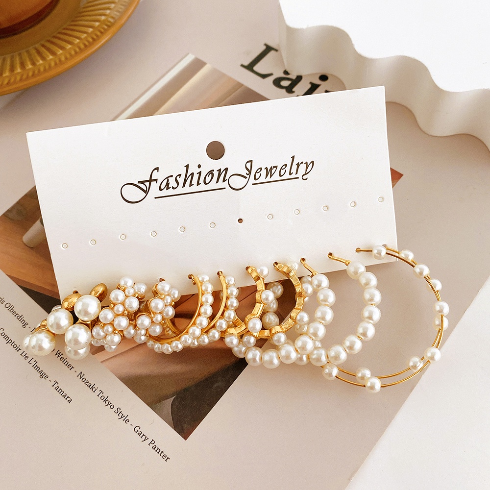 Bộ Khuyên Tai Tròn Đính Ngọc Trai Thời Trang Cho Nữ