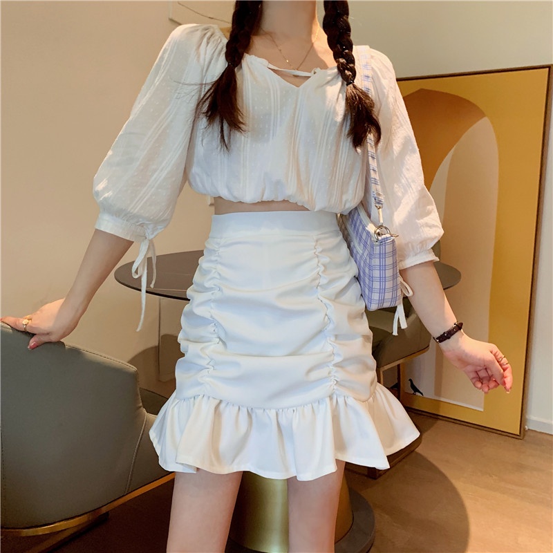 SUXI Chân Váy Chữ A Lưng Cao Màu Sắc Đơn Giản Quyến Rũ Cho Nữ