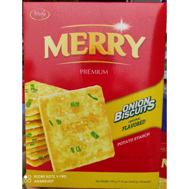 Bánh quy hành Merry Richy nguyên vị giòn thơm hộp 333g (20 gói)