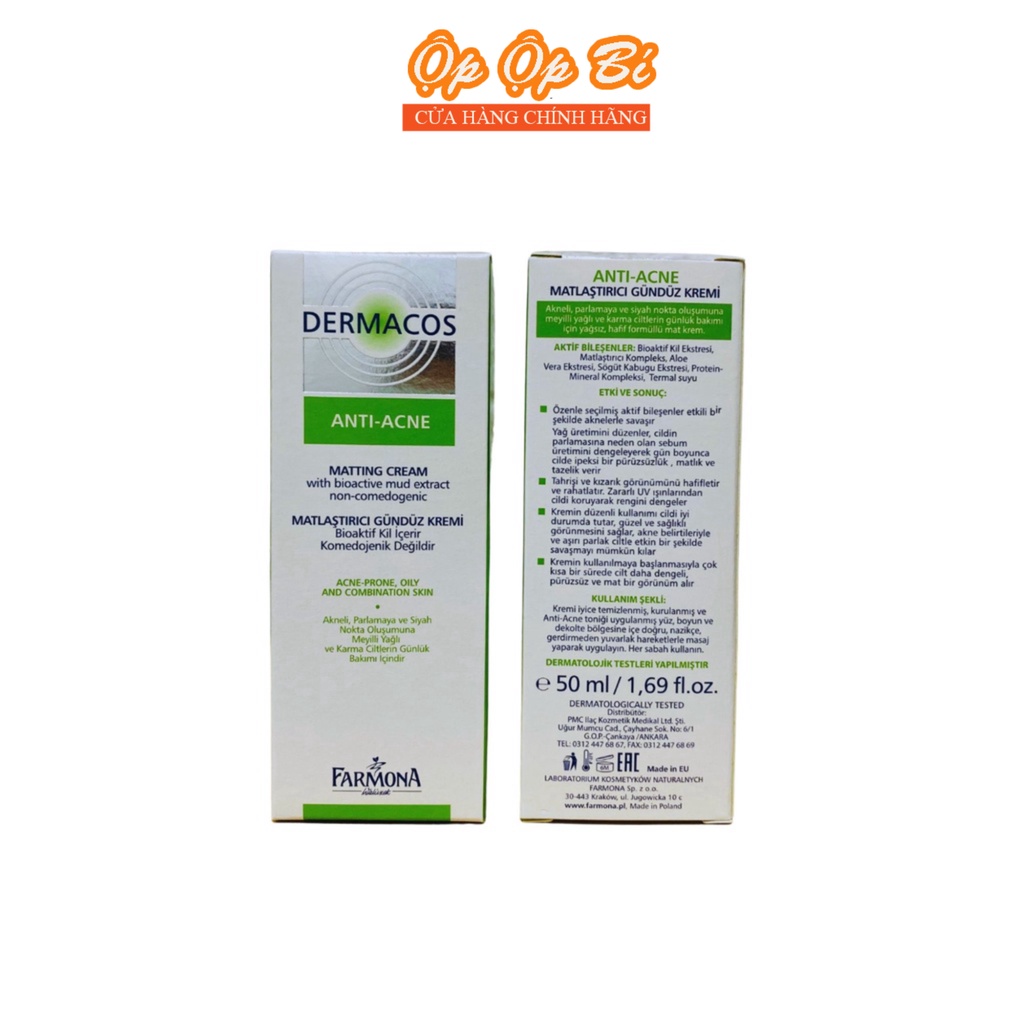 Kem Dermacos Farmona Anti Ance Matting Cream Kem Bôi Giảm Bóng Nhờn Ngừa Mụn 50ml