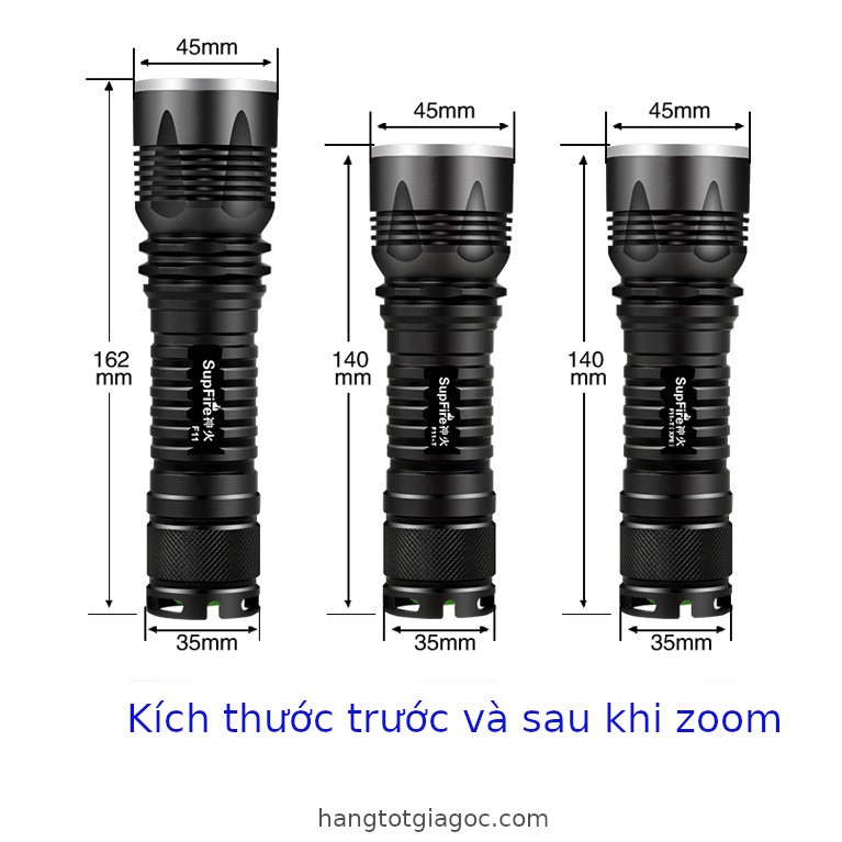 Đèn pin siêu sáng siêu bền Supfire F11-T có thể zoom, hợp kim nhôm –