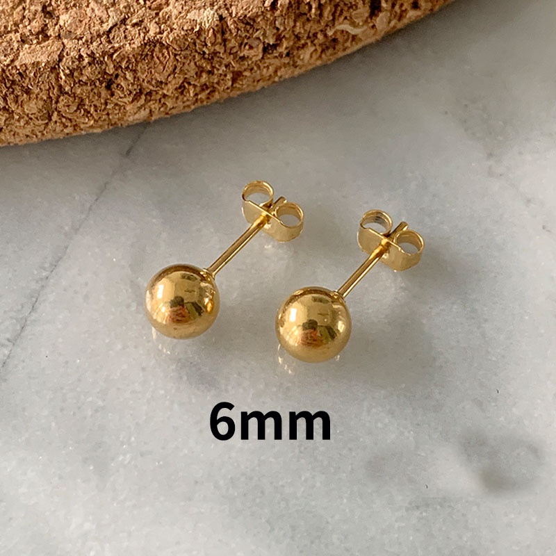 Khuyên tai hạt tròn bằng thép titan đính hạt đậu phong cách Hàn Quốc đơn giản cho học sinh