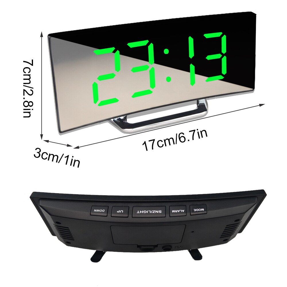 [ Led Digital Alarm Clock ][ Luminous Electronic Alarm Clock ][ Battery Operated Alarm Clock ][ Curved Screen Mirror Snooze Function Clock ]