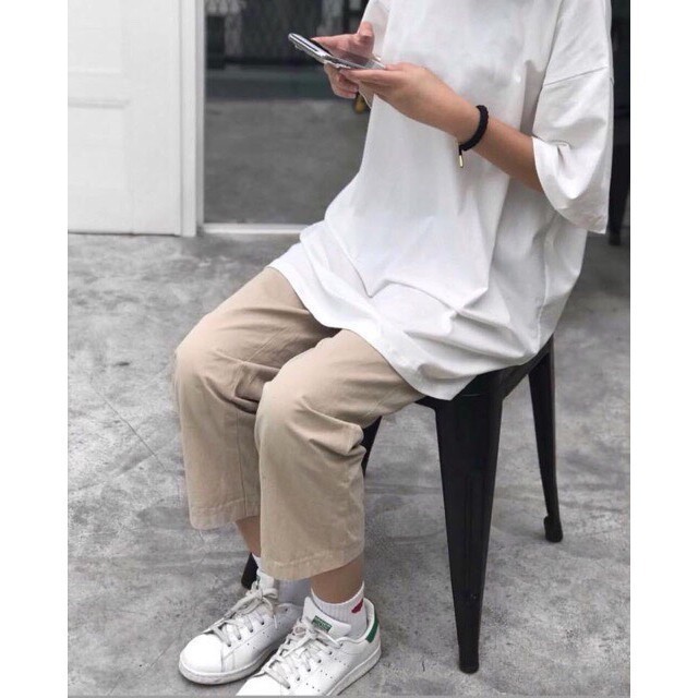 áo thun tay lỡ màu trắng FOME RỘNG có chọn size, chất thun xịn 0ffk5