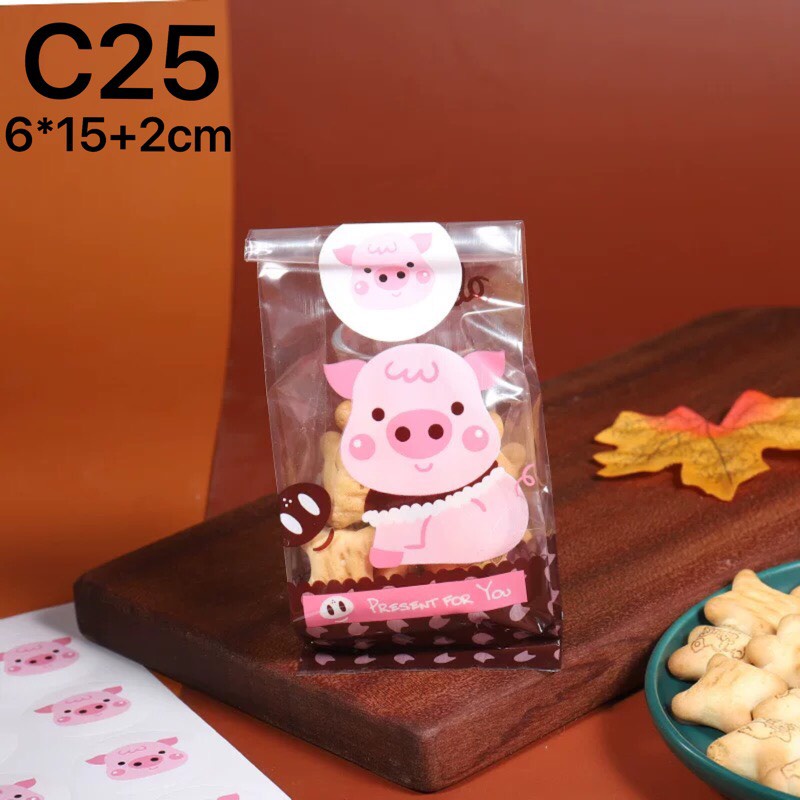 Túi đựng bánh kẹo lợn hồng nhỏ C25 - 10c tặng kèm sticker