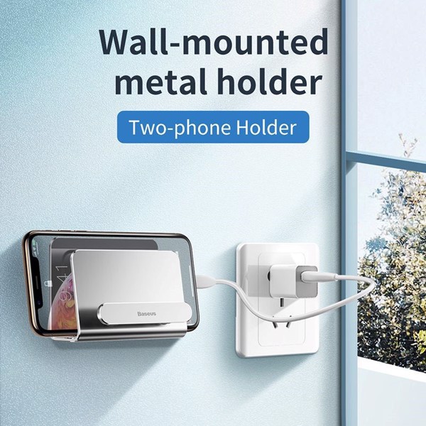 Bộ đế giữ điện thoại dán tường Baseus Wall Mounted Metal Holder đa năng chất liệu hợp kim kẽm sáng bóng cực kỳ chắc chắn