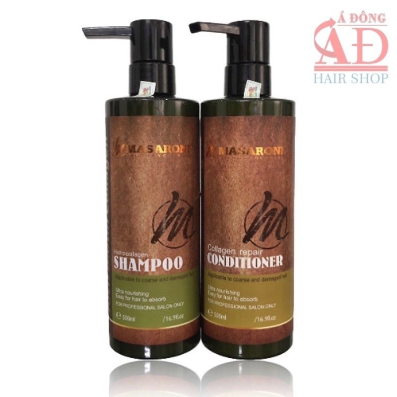Bộ dầu gội xả phục hồi siêu mượt tóc Masaroni Rich Biotin Collagen repair Shampoo & Conditioner 500ml