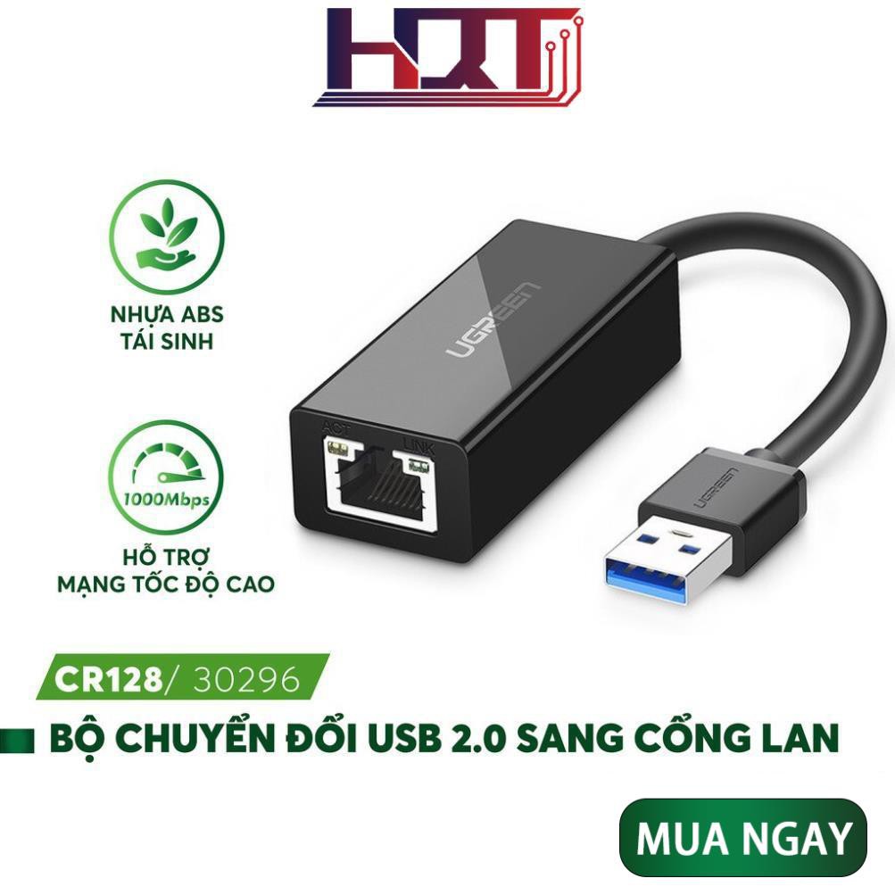 Bộ chuyển đổi USB 2.0 sang cổng LAN RJ45, hỗ trợ 10/1000Mbps UGREEN CR128