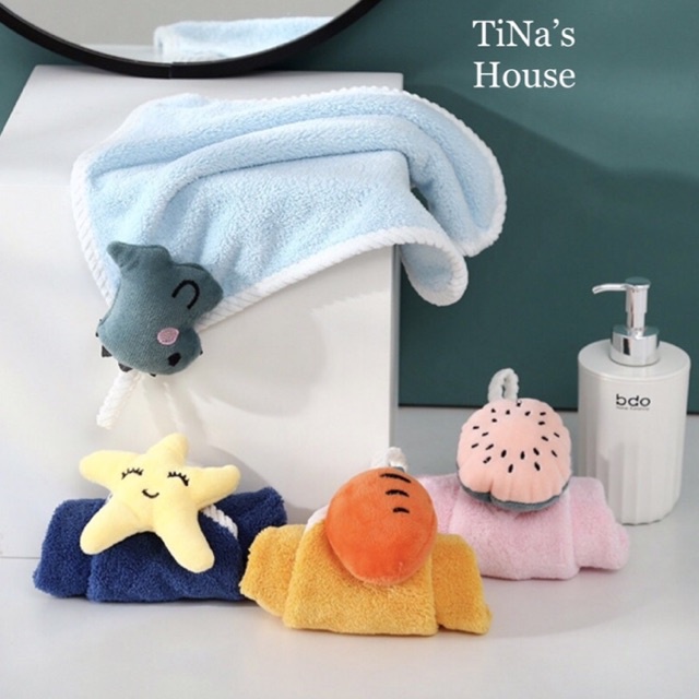 Khăn lau tay nhà bếp, phòng tắm treo tường thấm hút nhanh hình thú dễ thương có kèm móc treo tiện dụng - TiNa’s House