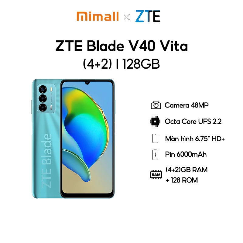Điện thoại ZTE Blade V40 Vita - Pin 6000 mAh sạc nhanh 22.5W - Bộ nhớ mở rộng GB l 128GB