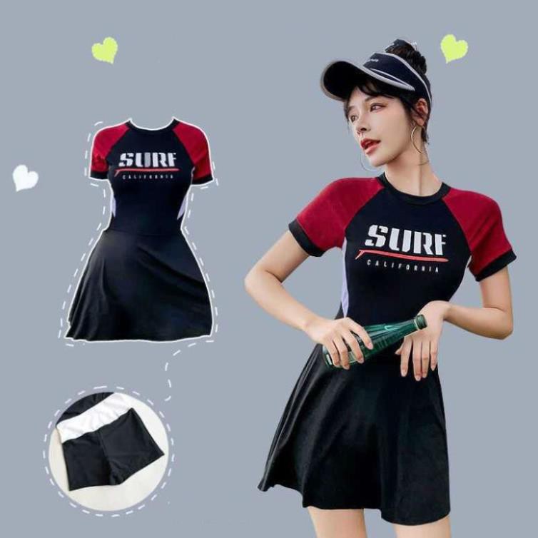 Bộ Đồ Bơi Nữ Một Mảnh, Tay Ngắn, Quần Váy Có Quần Boxer Bên Trong, An Toàn, Kín Đáo, Dễ Thương | BigBuy360 - bigbuy360.vn