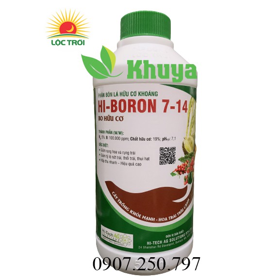 Phân bón lá hữu cơ cao cấp Hi-Boron 7-14 chai 500ml Bo Hữu Cơ