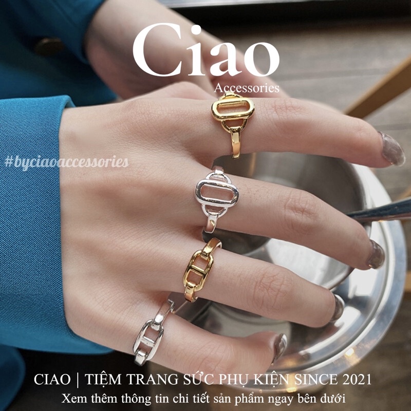 [HOẢ TỐC 1H] Nhẫn mạ bạc S925 thiết kế hoạ tiết mã 45 và 46 phong cách trendy Ciao accessories