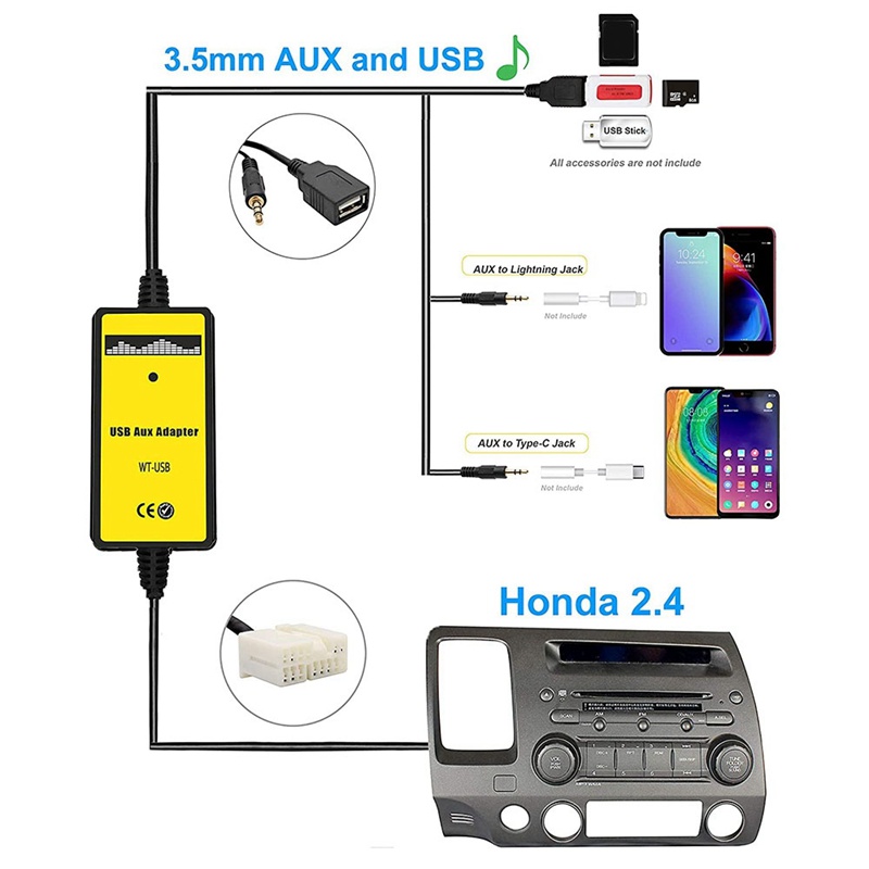 Bộ Chuyển Đổi Giao Diện Âm Thanh MP3 AUX USB Cho Xe Hơi Honda Accord 2003 2004 2005 2006 2007 2008 2009 2010