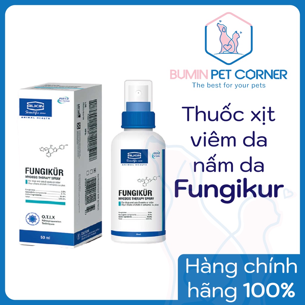 Thuốc xịt trị viêm da, nấm da cho chó mèo Alkin Fungikur chai 50ml