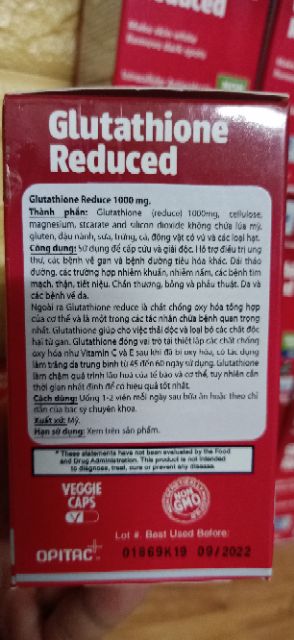 Viên uống trang trắng da glutathiol jarrow