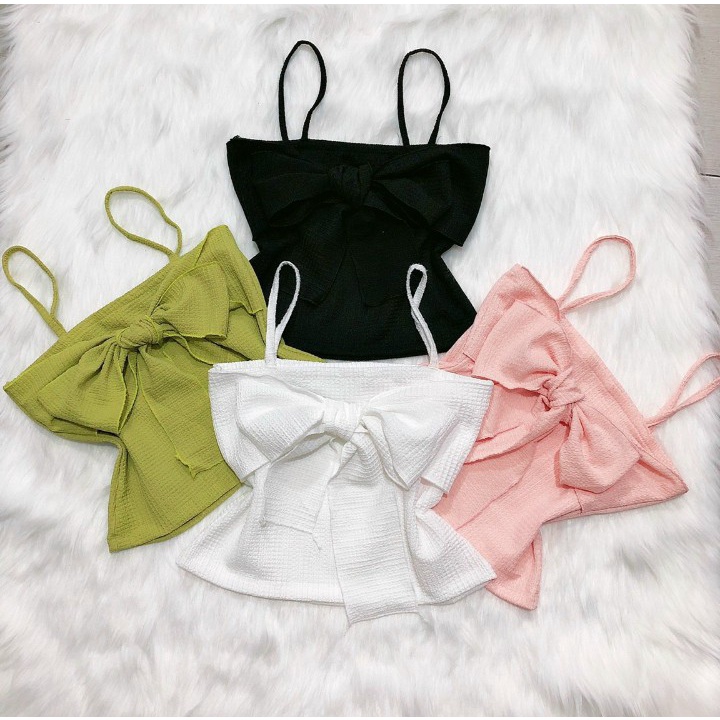 Áo 2 dây croptop phối nơ siu đẹp chất vải xốp dày dặn co giãn 4 chiều Cam Kết Hình Thật Chính chủ